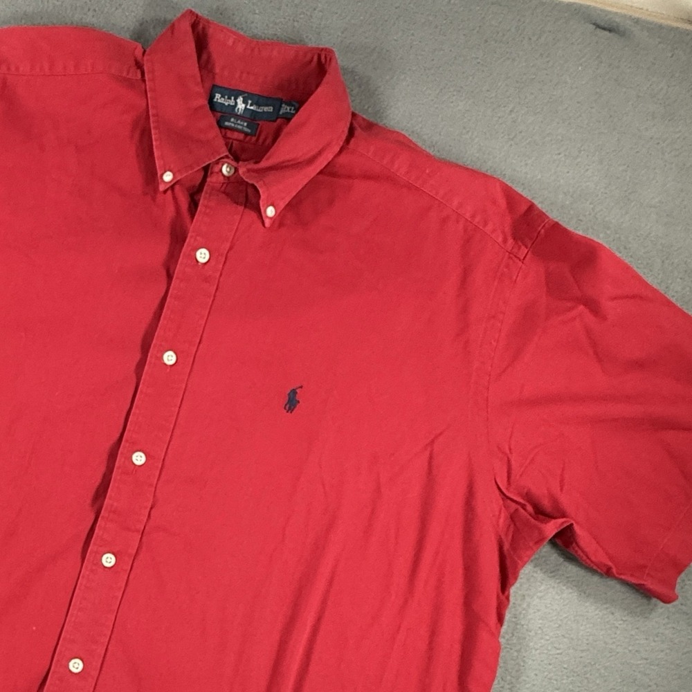 Ralph Lauren Blake Button Down Shirt Red Short Sleeve Mens Size XL Vintage